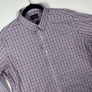 UNTUCKit Large Slim Shirt Men Pink Blue Check Wrinkle Free Long Sleeve Cotton